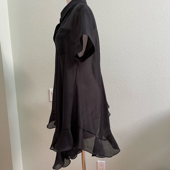 J KOO FOR BARNEYS NEW YORK RUFFLE BLOUSE SHIRT TOP BLACK ASYMETRICAL S - Picture 2 of 6